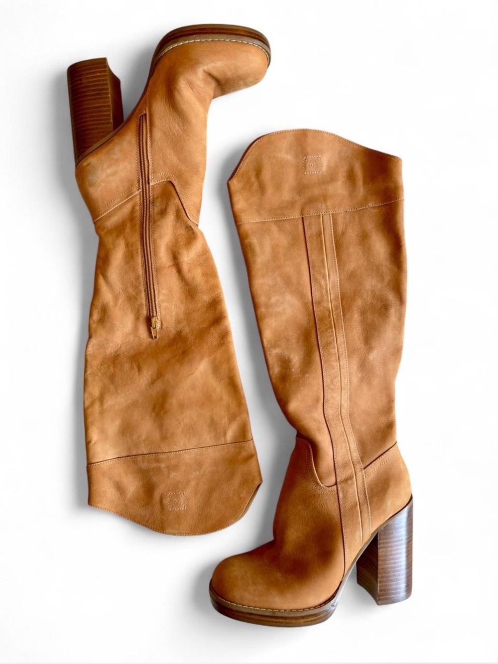 Women's Tall Leather Heeled Boots - Tan